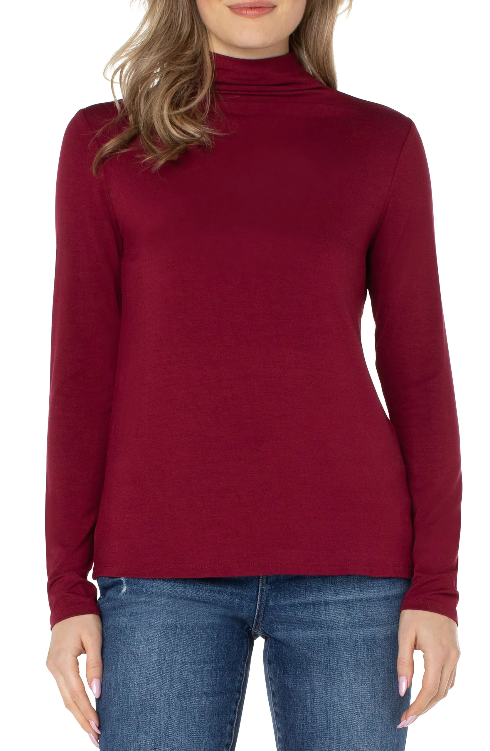 Tees-Liverpool Los Angeles MOCK NECK LONG SLEEVE KNIT TOP Redvelvet