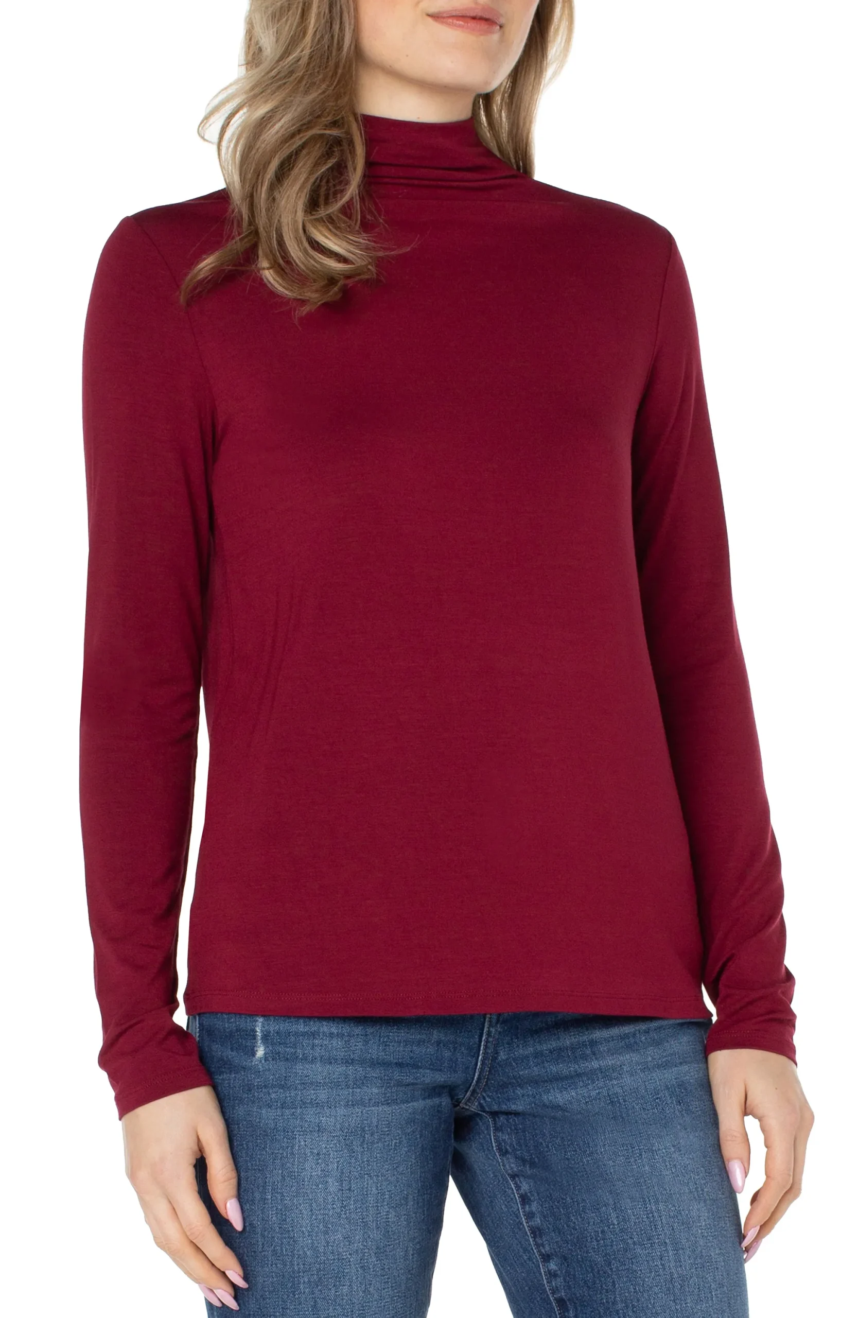 Tees-Liverpool Los Angeles MOCK NECK LONG SLEEVE KNIT TOP Redvelvet