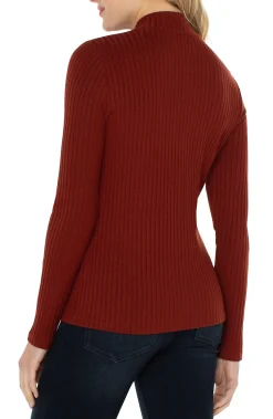 Tees-Liverpool Los Angeles MOCK NECK LONG SLEEVE KNIT TOP Deepcinnamon