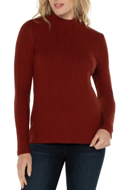 Tees-Liverpool Los Angeles MOCK NECK LONG SLEEVE KNIT TOP Deepcinnamon
