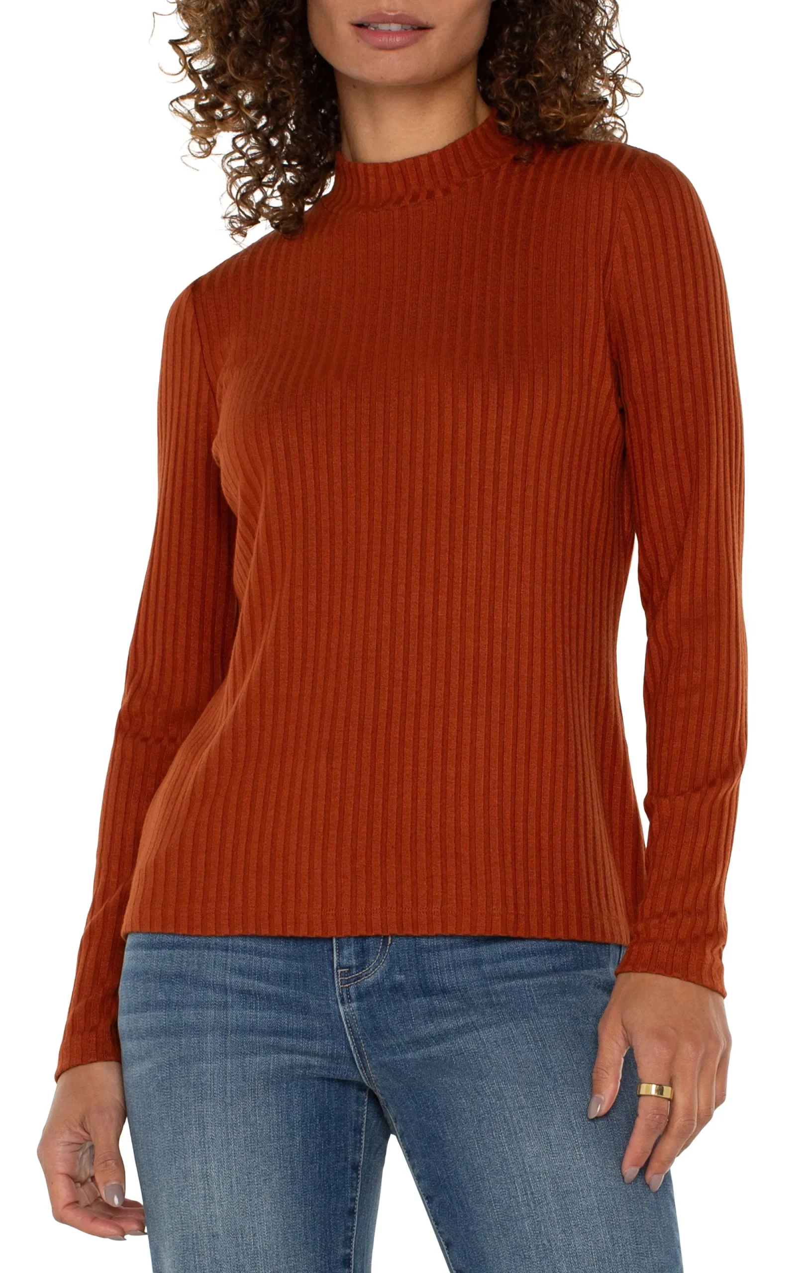 Tees-Liverpool Los Angeles MOCK NECK LONG SLEEVE KNIT TOP Cedar