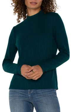 Tees-Liverpool Los Angeles MOCK NECK LONG SLEEVE KNIT TOP Darkforest