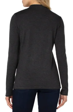 Sweaters-Liverpool Los Angeles MOCK NECK ROLLED HEM LONG SLEEVE SWEATER Charcoalgrey