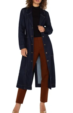 Jackets|Jackets-Liverpool Los Angeles NOTCH COLLAR DUSTER JACKET Indigorinsewash