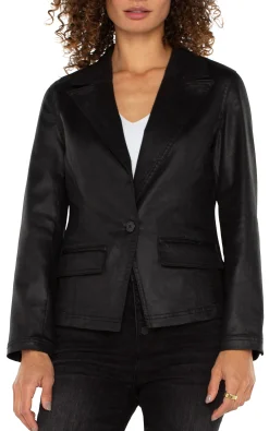 Jackets-Liverpool Los Angeles NOTCH COLLAR ONE BUTTON BLAZER Coatedblack