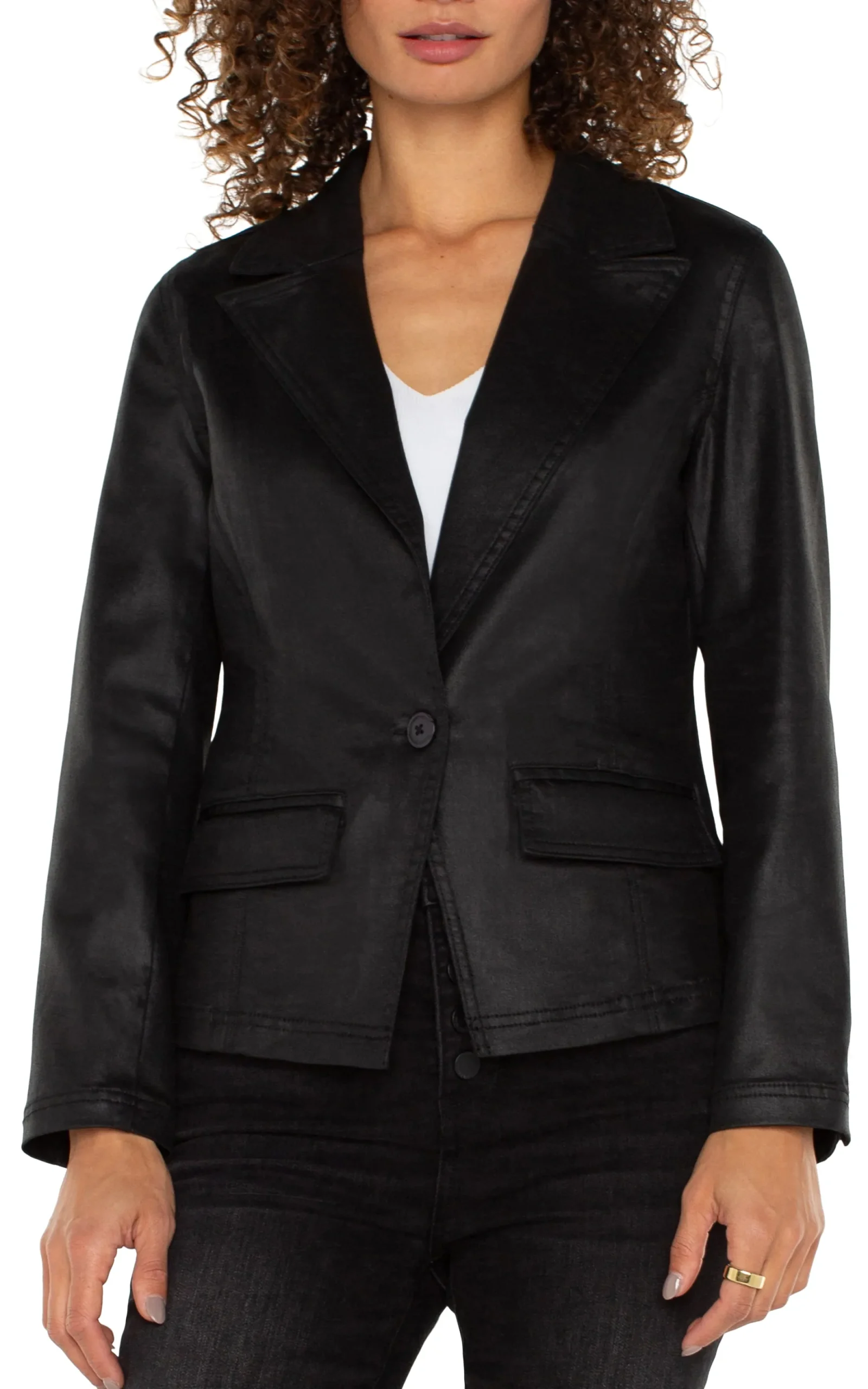 Jackets-Liverpool Los Angeles NOTCH COLLAR ONE BUTTON BLAZER Coatedblack