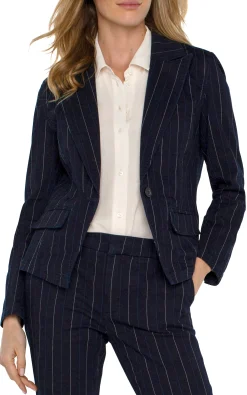 Jackets-Liverpool Los Angeles NOTCH COLLAR ONE BUTTON BLAZER Lapisindigostripe