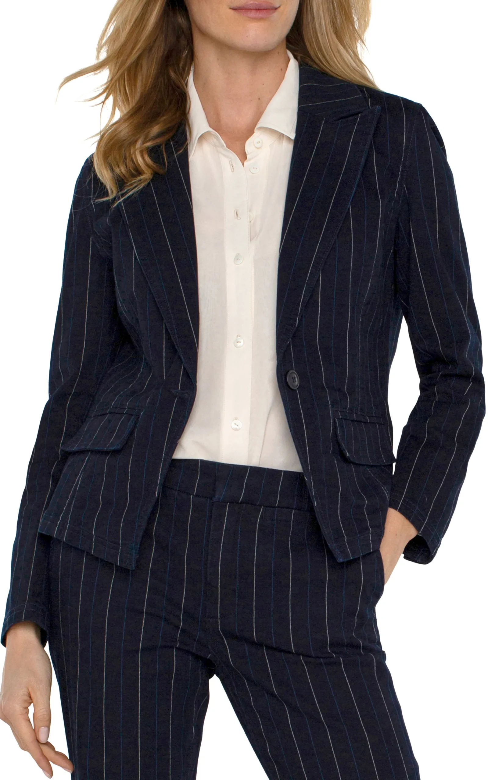 Jackets-Liverpool Los Angeles NOTCH COLLAR ONE BUTTON BLAZER Lapisindigostripe