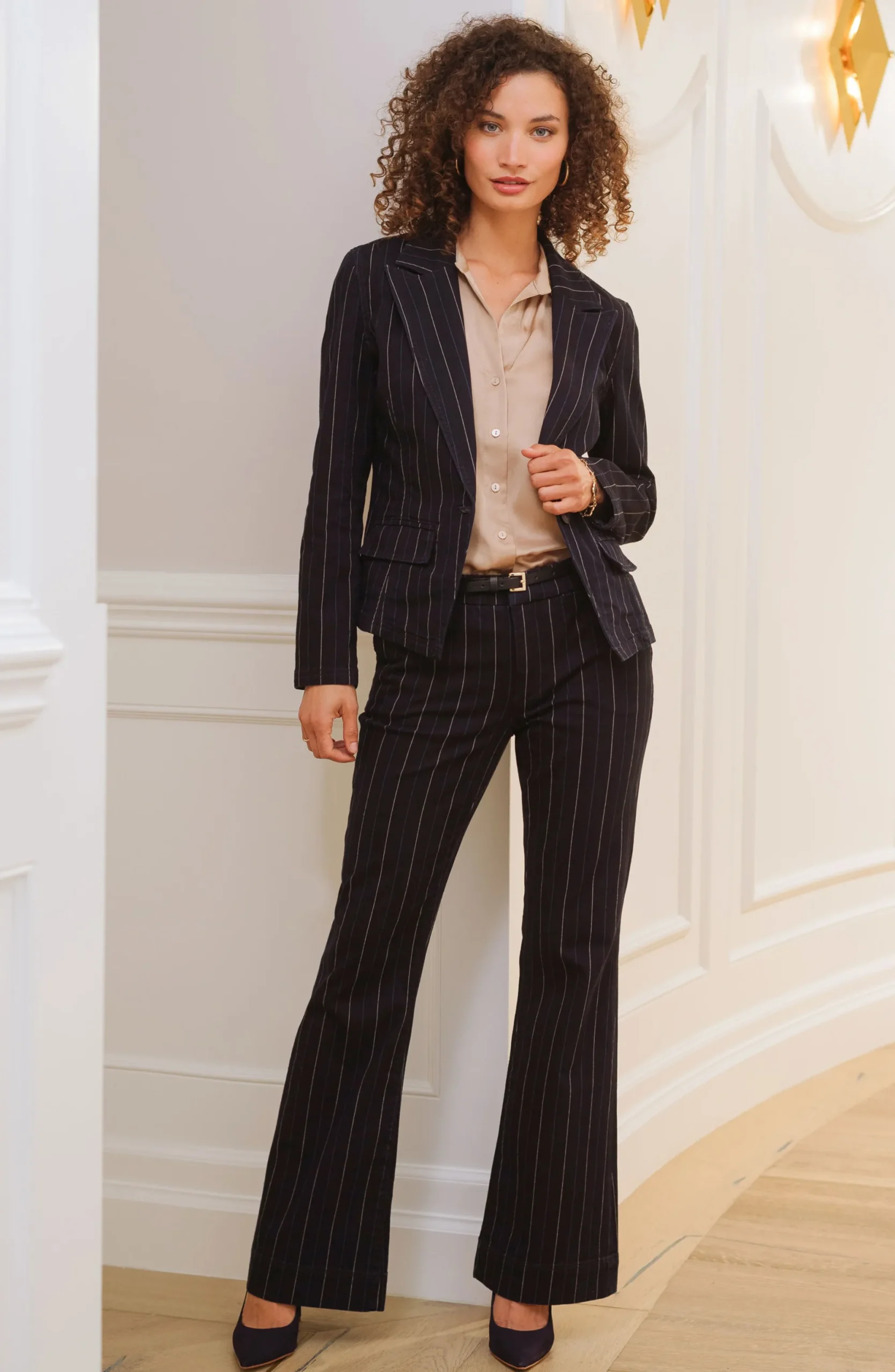 Jackets-Liverpool Los Angeles NOTCH COLLAR ONE BUTTON BLAZER Lapisindigostripe
