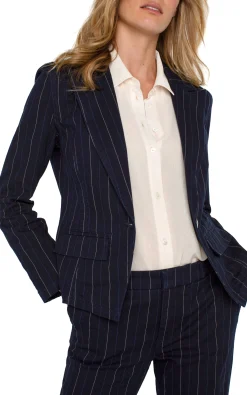 Jackets-Liverpool Los Angeles NOTCH COLLAR ONE BUTTON BLAZER Lapisindigostripe