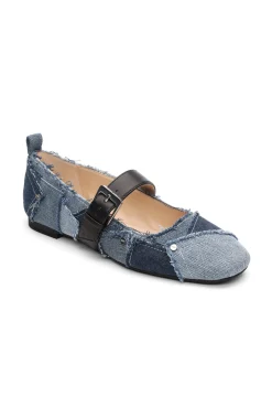 Flats-Liverpool Los Angeles OAKPARK PATCHWORK FRAYED DENIM BALLERINA FLAT Ltblueindigo