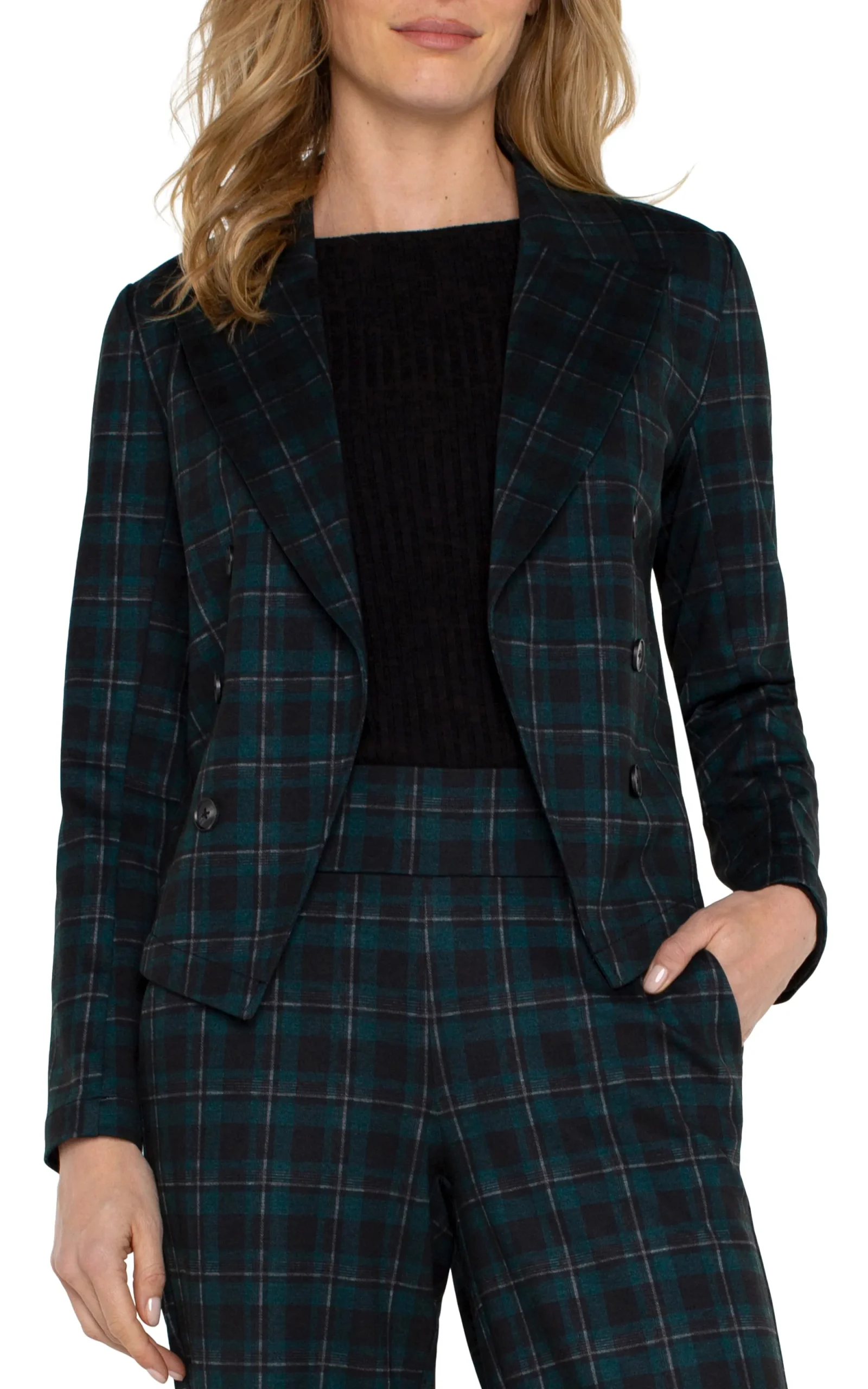 Jackets-Liverpool Los Angeles OPEN FRONT BLAZER Darkforesttartanplaid
