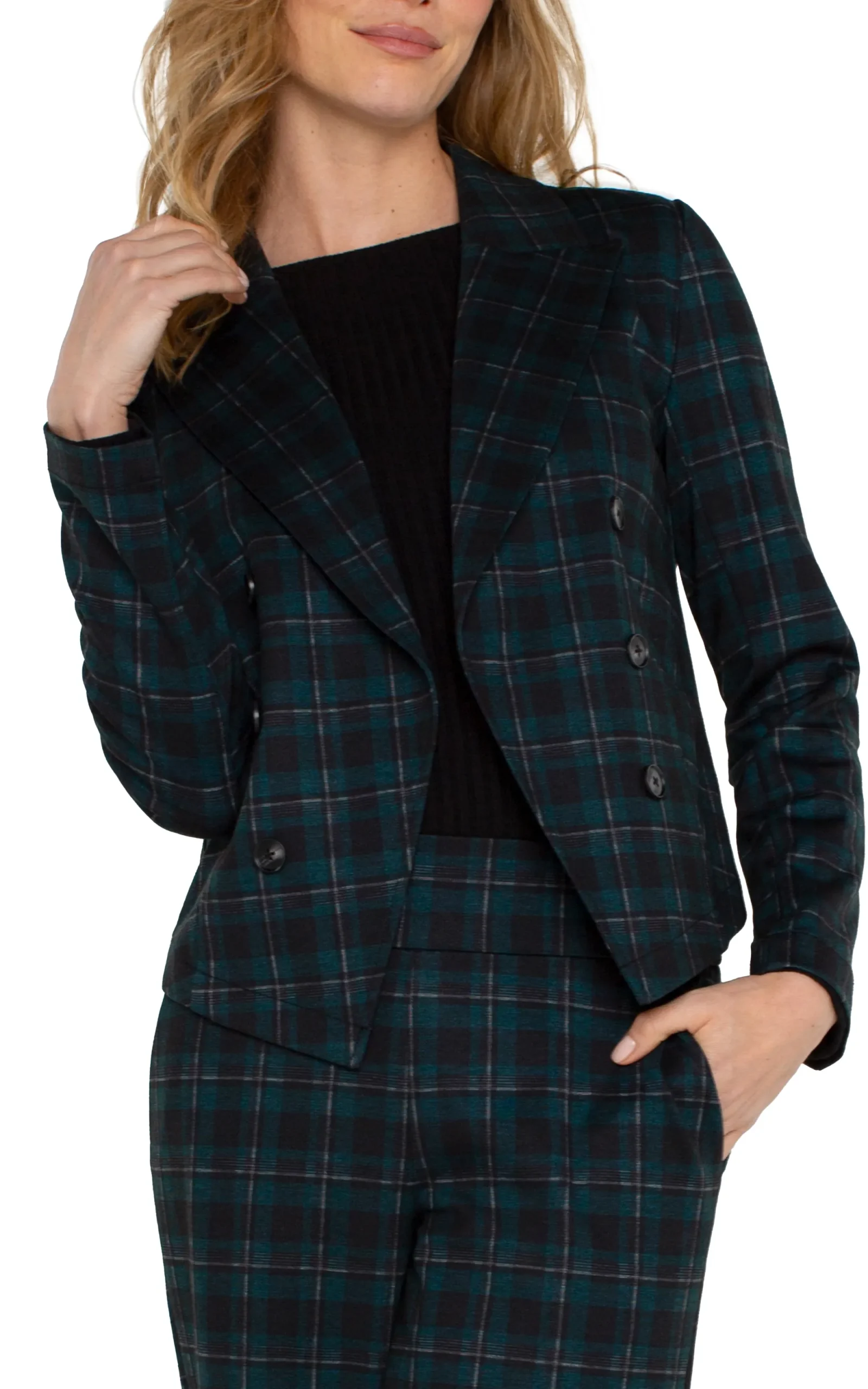 Jackets-Liverpool Los Angeles OPEN FRONT BLAZER Darkforesttartanplaid