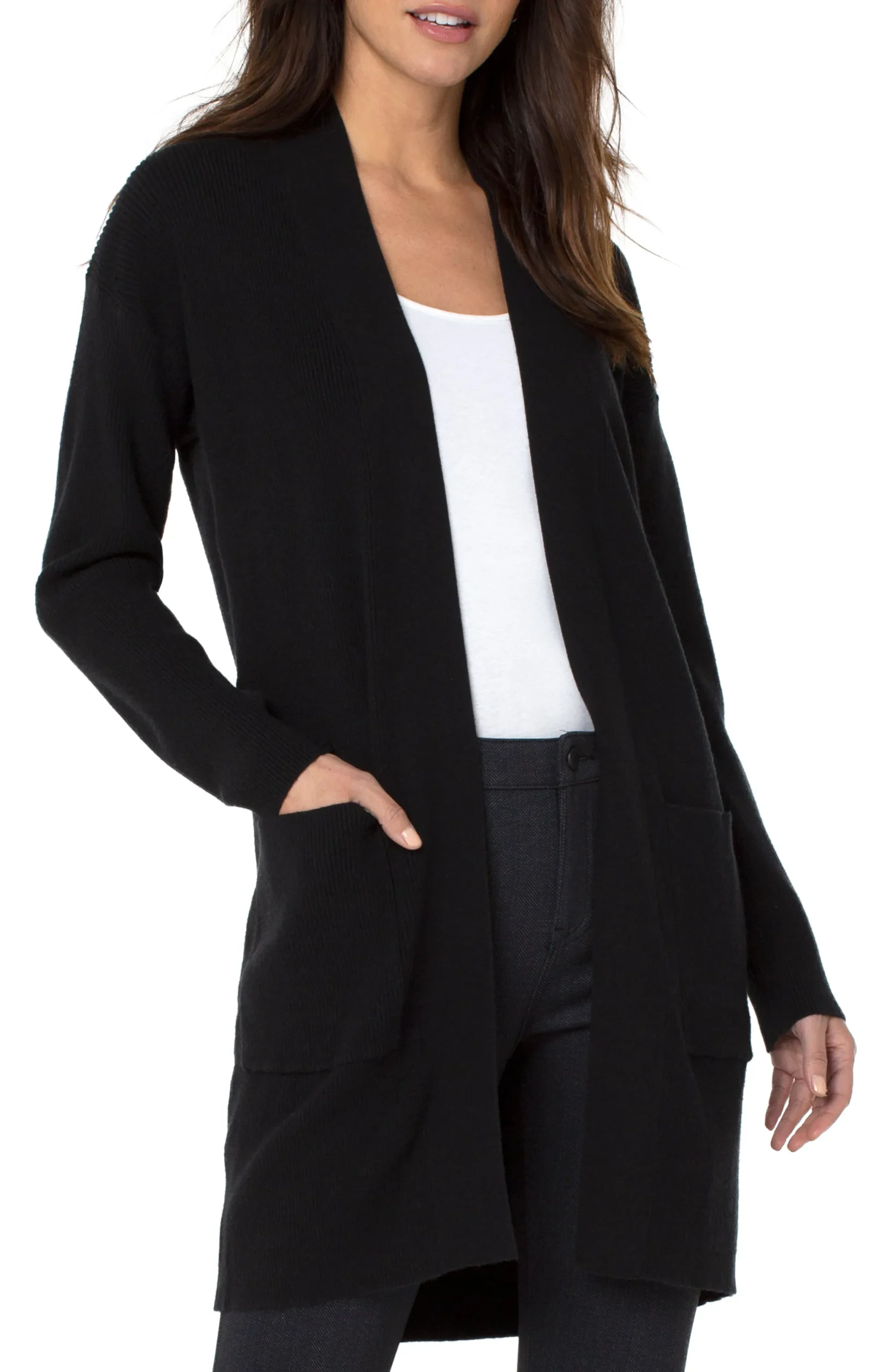 Sweaters-Liverpool Los Angeles OPEN FRONT CARDIGAN SWEATER Black