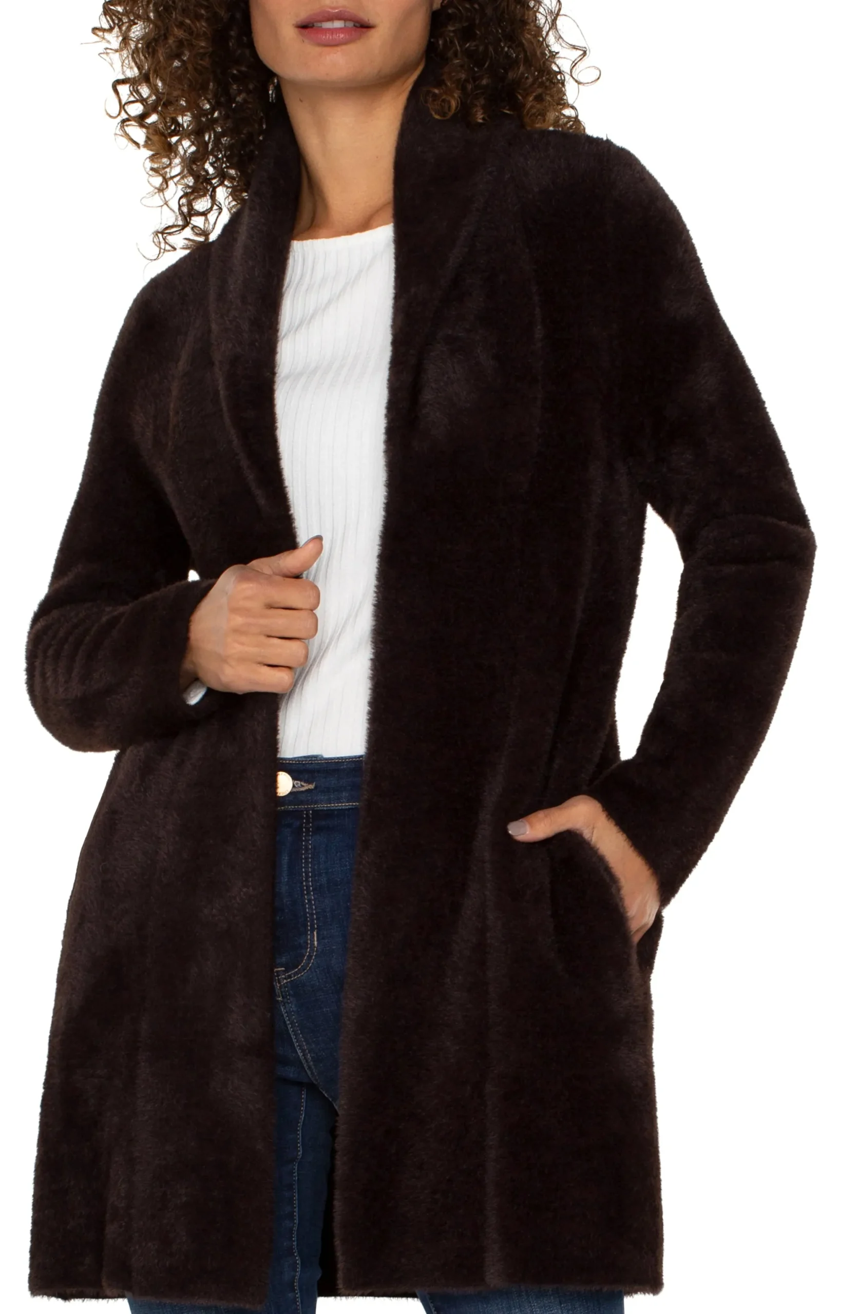 Coatigans-Liverpool Los Angeles OPEN FRONT COATIGAN SWEATER Mink