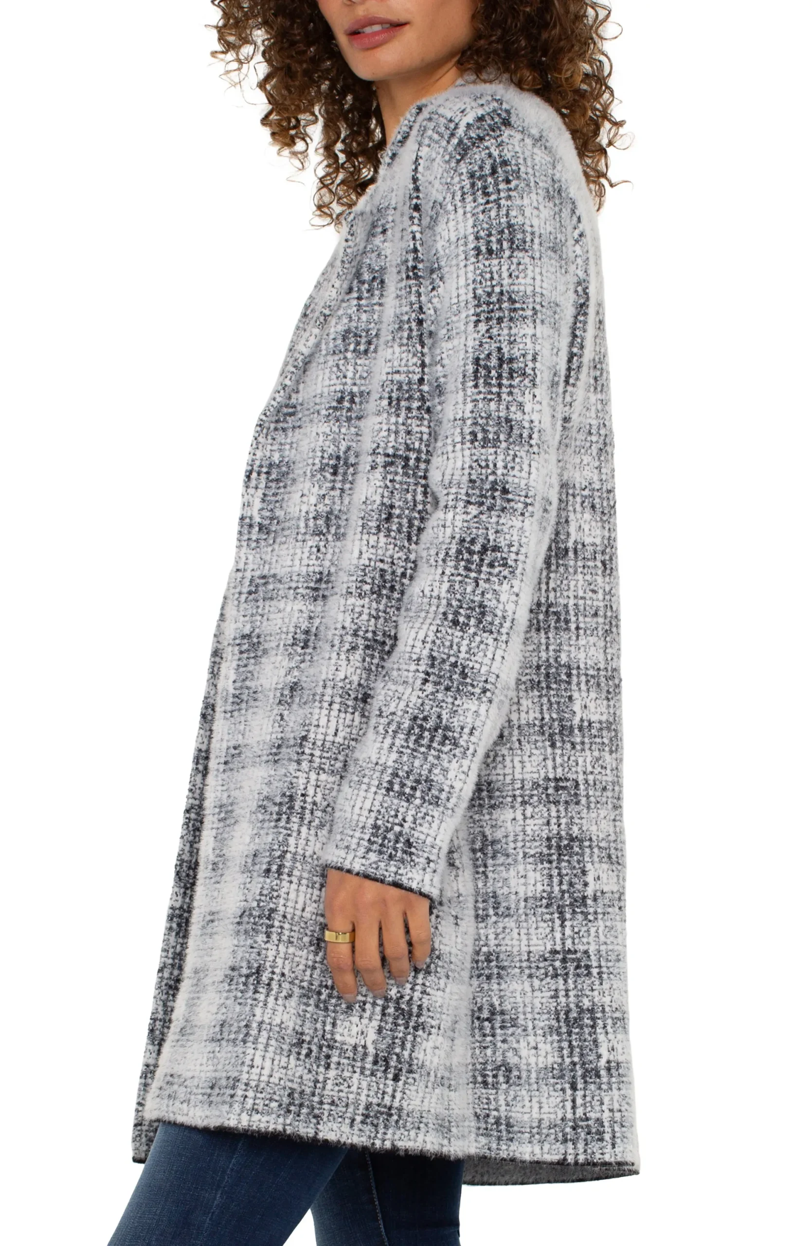 Coatigans-Liverpool Los Angeles OPEN FRONT COATIGAN SWEATER Greywhiteplaid