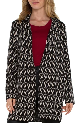 Coatigans-Liverpool Los Angeles OPEN FRONT COATIGAN SWEATER Blackcreamchevron