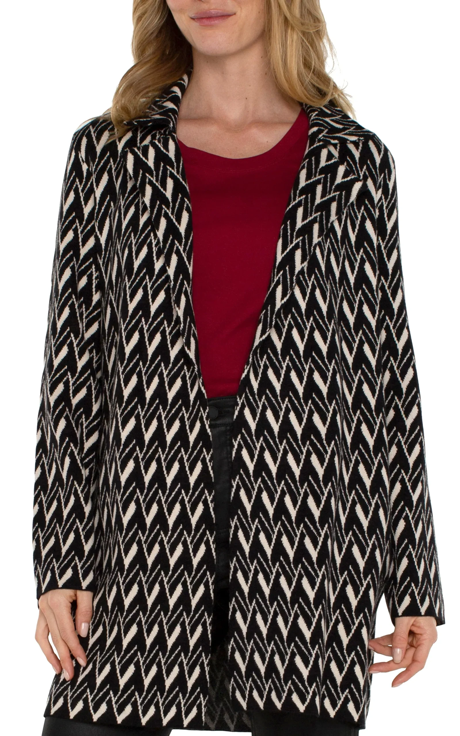 Coatigans-Liverpool Los Angeles OPEN FRONT COATIGAN SWEATER Blackcreamchevron