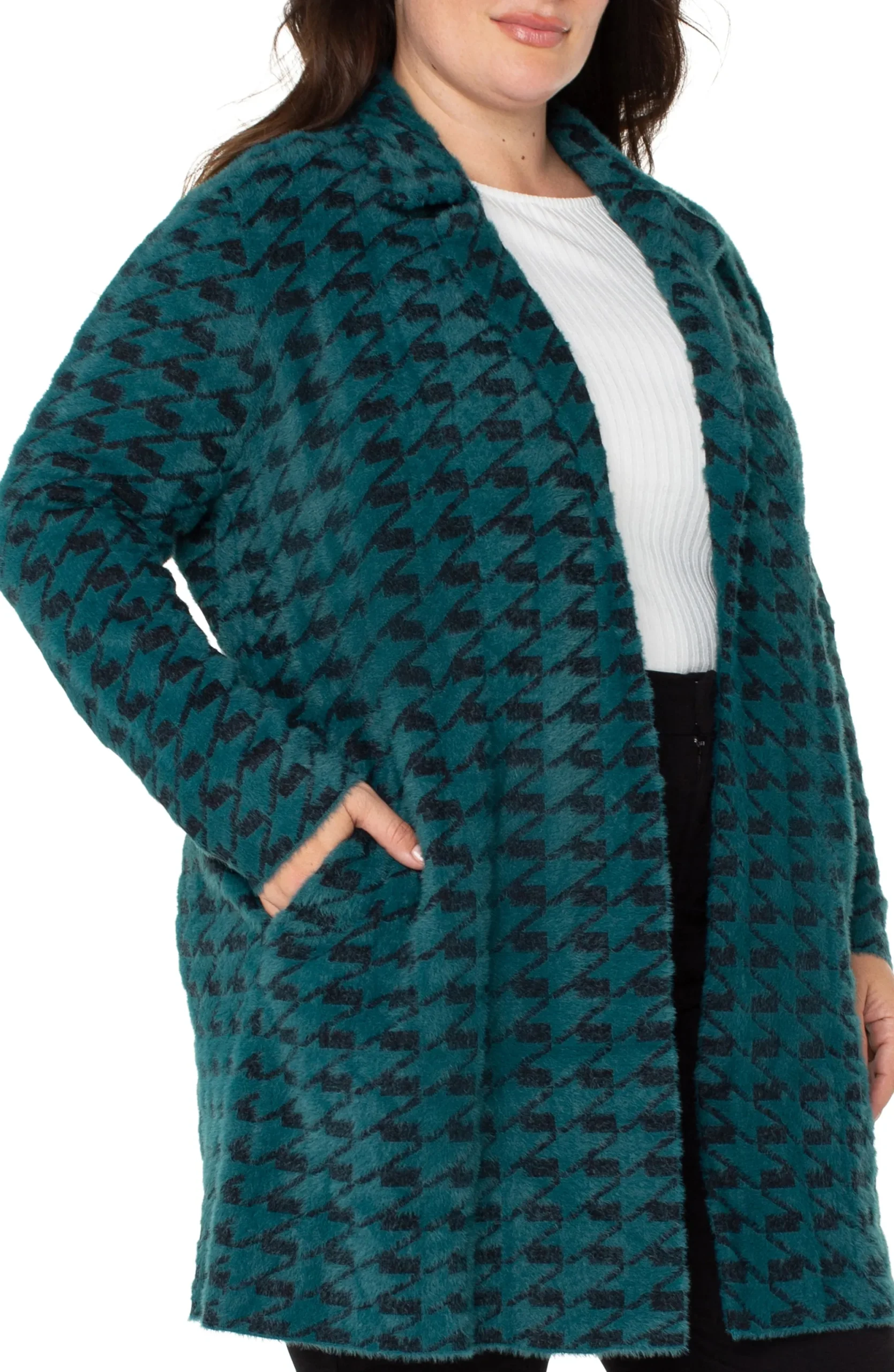 Jackets-Liverpool Los Angeles OPEN FRONT COATIGAN SWEATER Darkforesthoundstooth