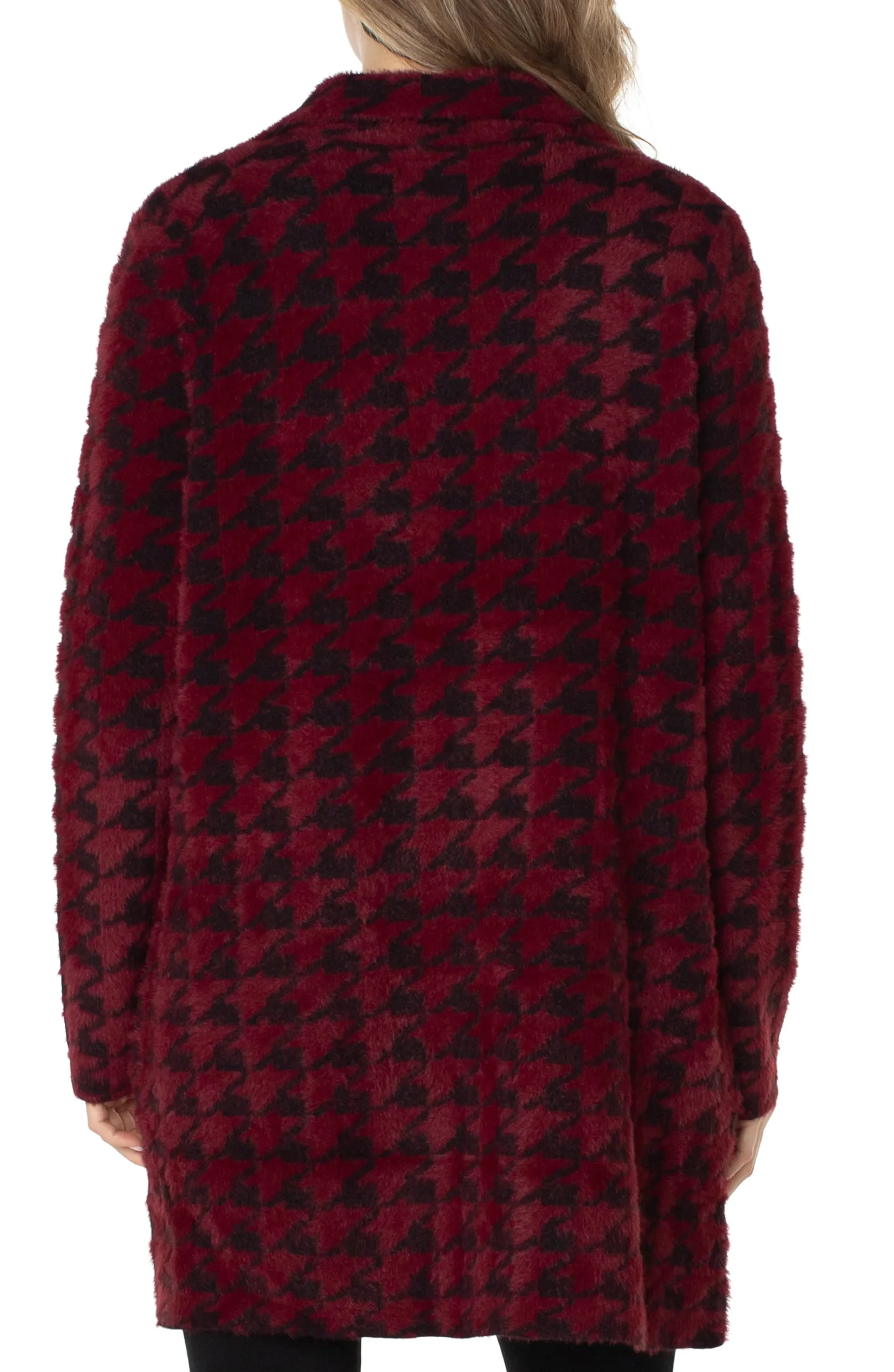 Coatigans-Liverpool Los Angeles OPEN FRONT COATIGAN SWEATER Burgundyblackhoundstooth