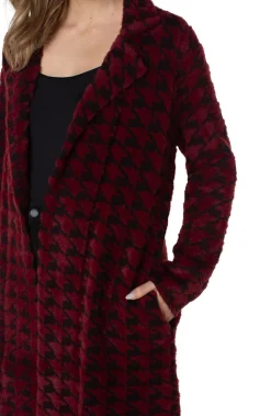 Coatigans-Liverpool Los Angeles OPEN FRONT COATIGAN SWEATER Burgundyblackhoundstooth