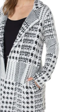 Coatigans-Liverpool Los Angeles OPEN FRONT COATIGAN SWEATER Blackwhitemixedplaid