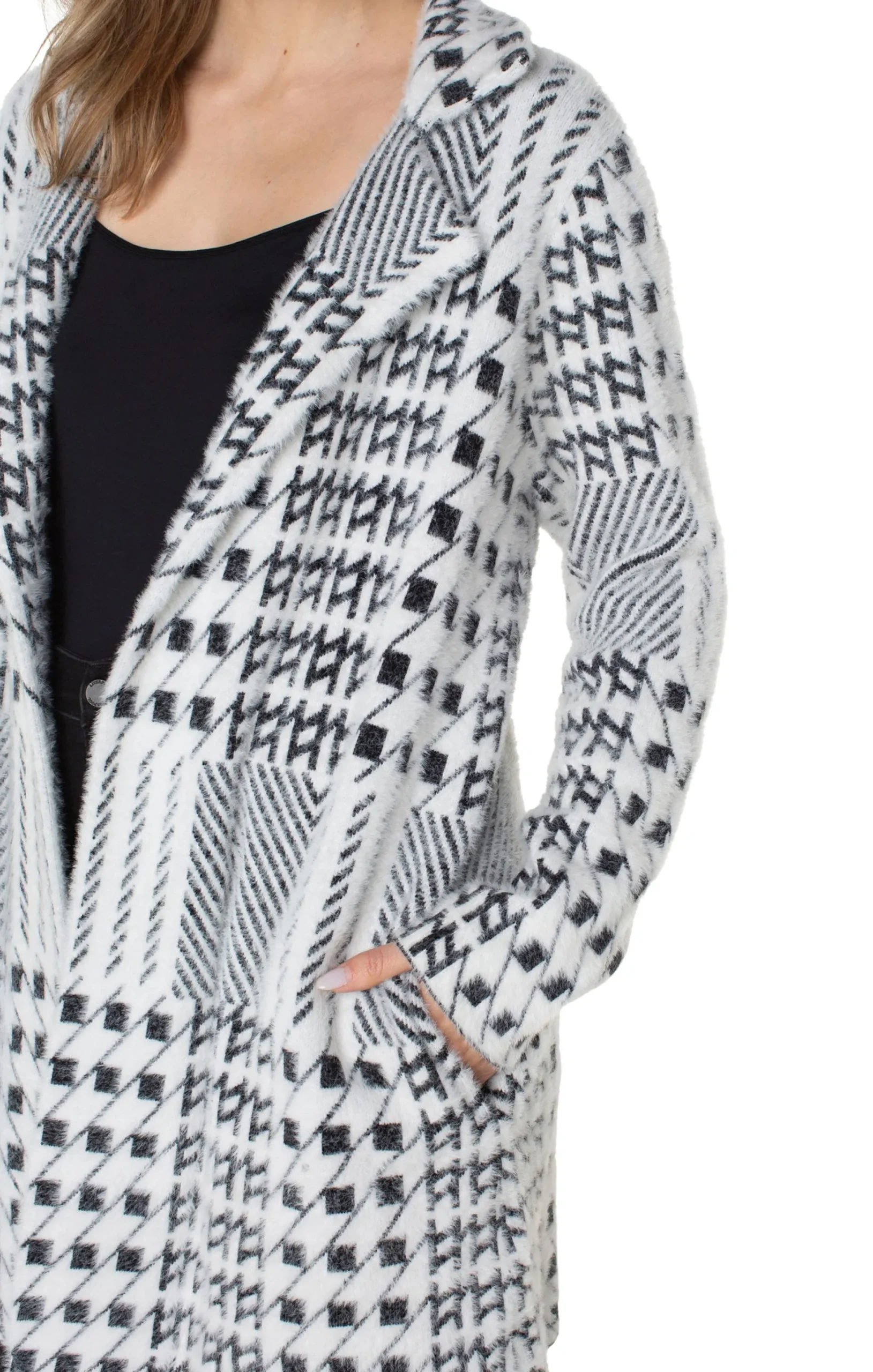 Coatigans-Liverpool Los Angeles OPEN FRONT COATIGAN SWEATER Blackwhitemixedplaid