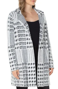 Coatigans-Liverpool Los Angeles OPEN FRONT COATIGAN SWEATER Blackwhitemixedplaid