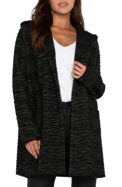 Coatigans|Sweaters-Liverpool Los Angeles OPEN FRONT COATIGAN SWEATER Darkolivestripe
