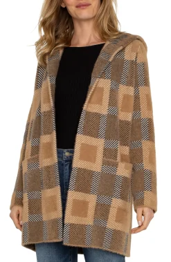 Coatigans-Liverpool Los Angeles OPEN FRONT COATIGAN SWEATER Camelcheck