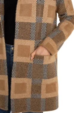 Coatigans-Liverpool Los Angeles OPEN FRONT COATIGAN SWEATER Camelcheck