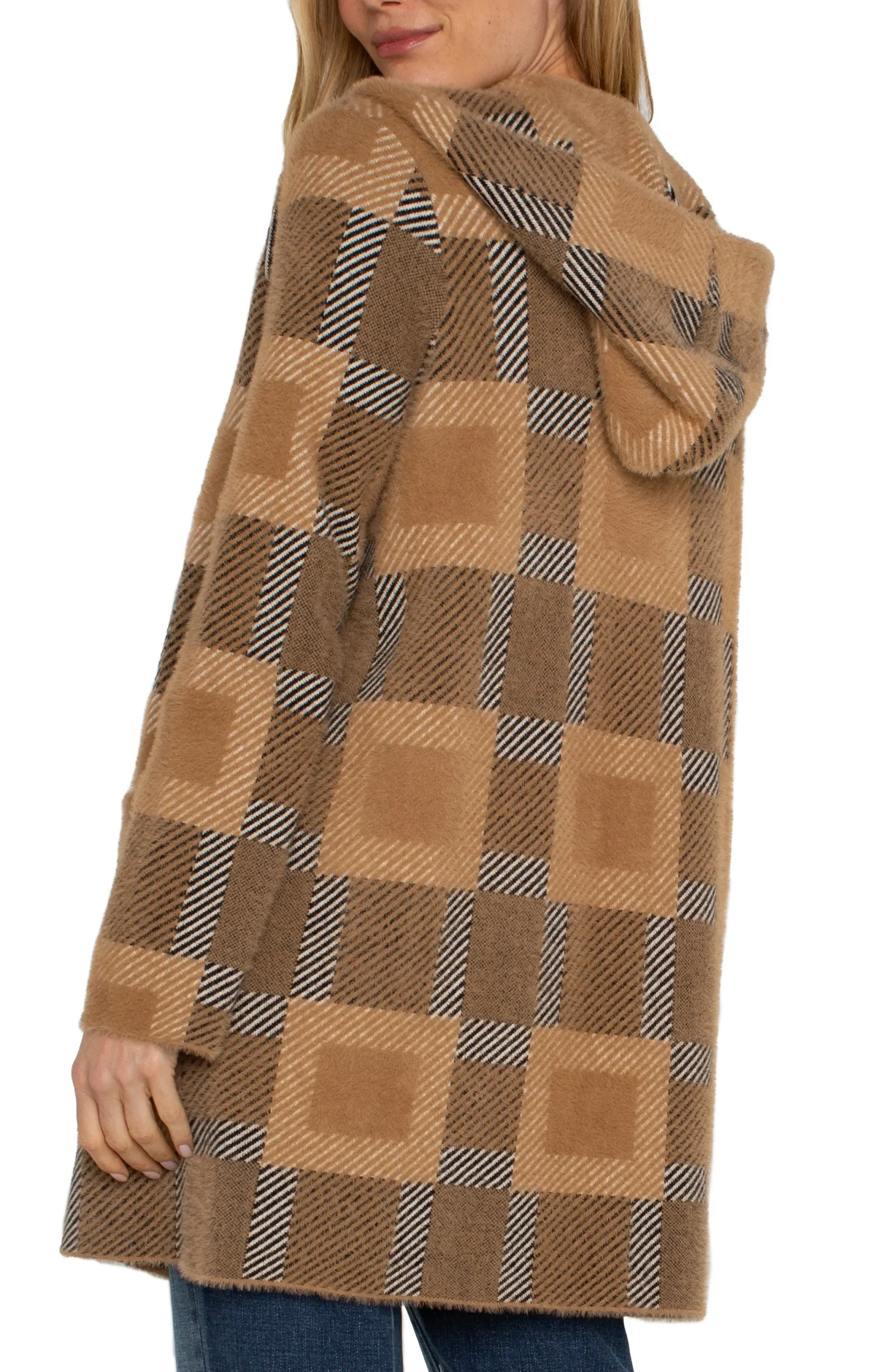 Coatigans-Liverpool Los Angeles OPEN FRONT COATIGAN SWEATER Camelcheck