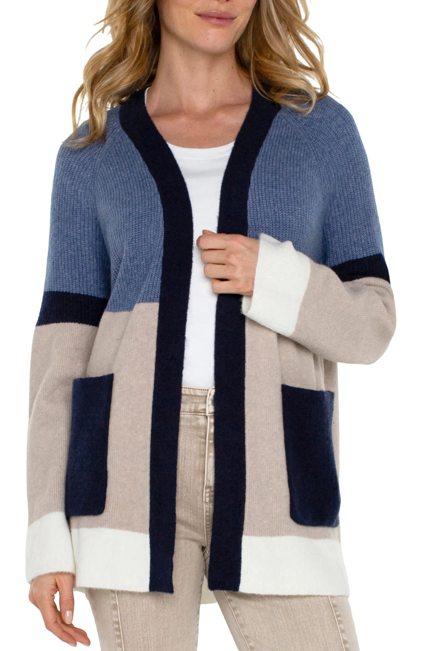 Jackets|Sweaters-Liverpool Los Angeles OPEN FRONT COLOR BLOCK CARDIGAN Lapisoatmeal