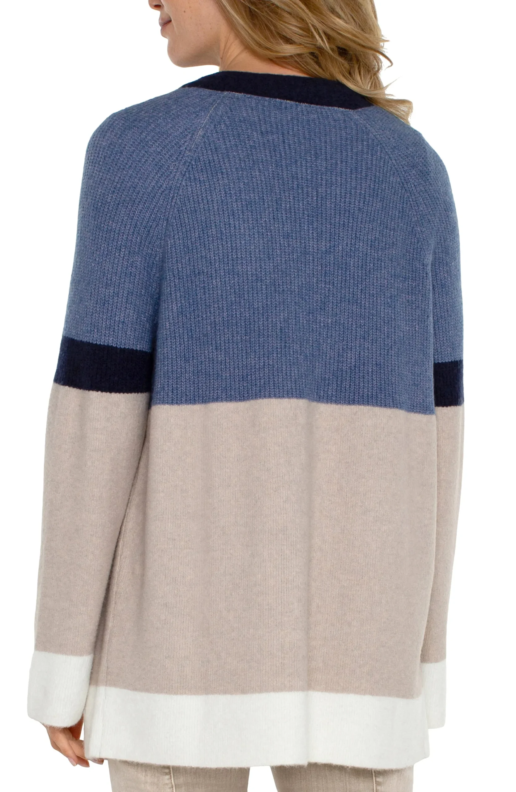 Jackets|Sweaters-Liverpool Los Angeles OPEN FRONT COLOR BLOCK CARDIGAN Lapisoatmeal