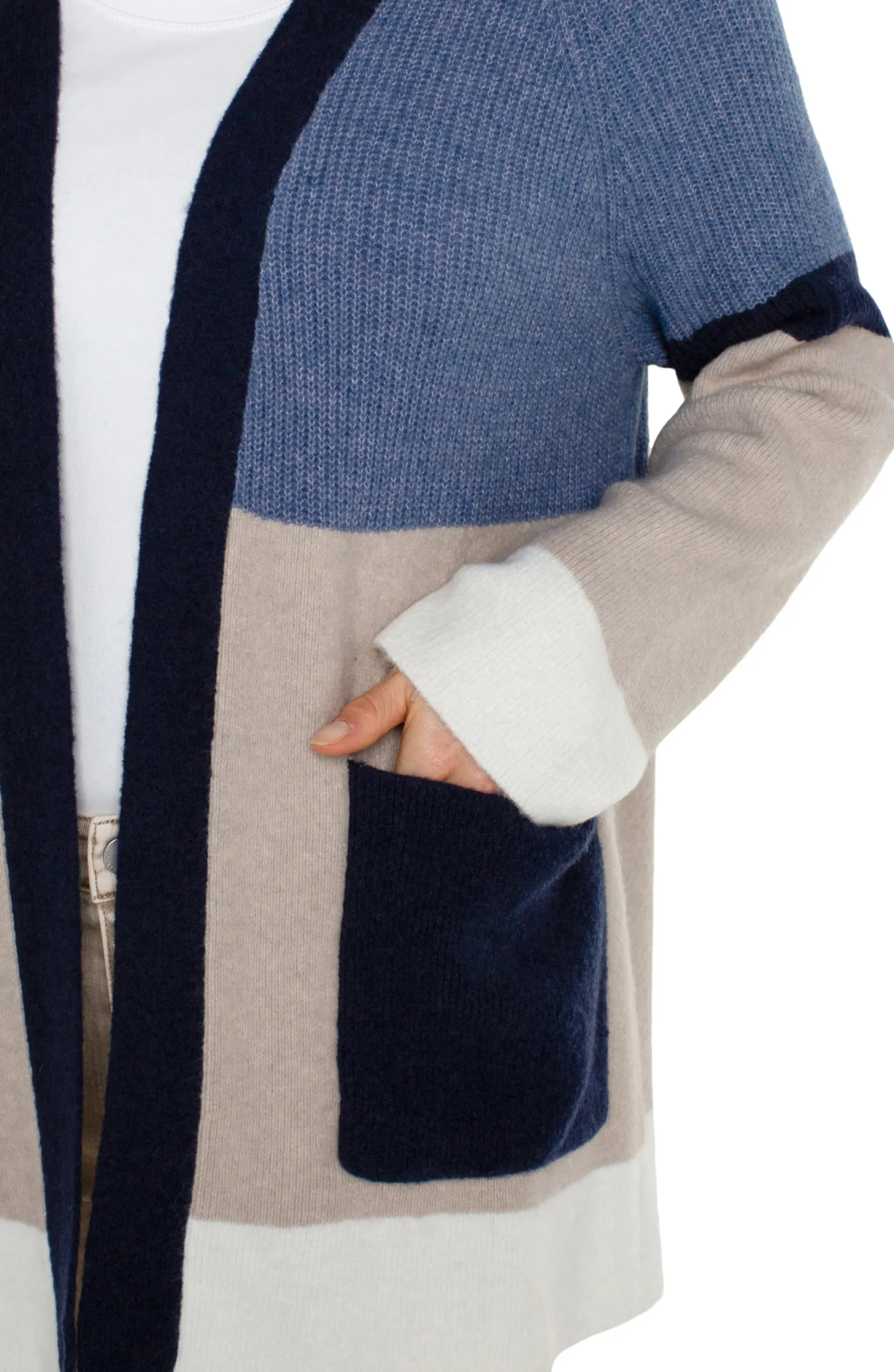 Jackets|Sweaters-Liverpool Los Angeles OPEN FRONT COLOR BLOCK CARDIGAN Lapisoatmeal