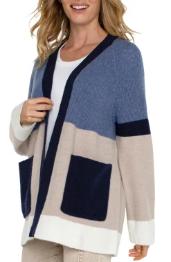 Jackets|Sweaters-Liverpool Los Angeles OPEN FRONT COLOR BLOCK CARDIGAN Lapisoatmeal