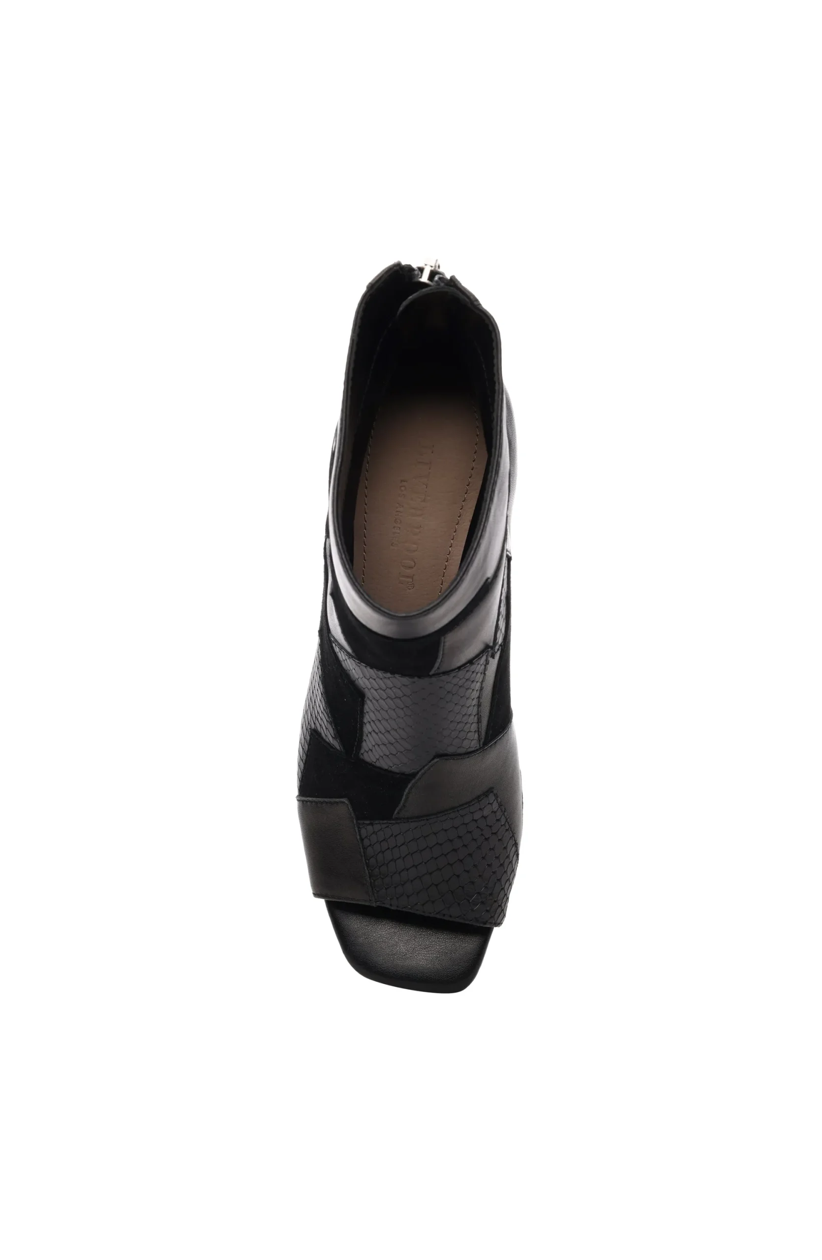 Boots-Liverpool Los Angeles PARK BOOTIE MULTI LEATHER PATCHWORK OPEN TOE Black