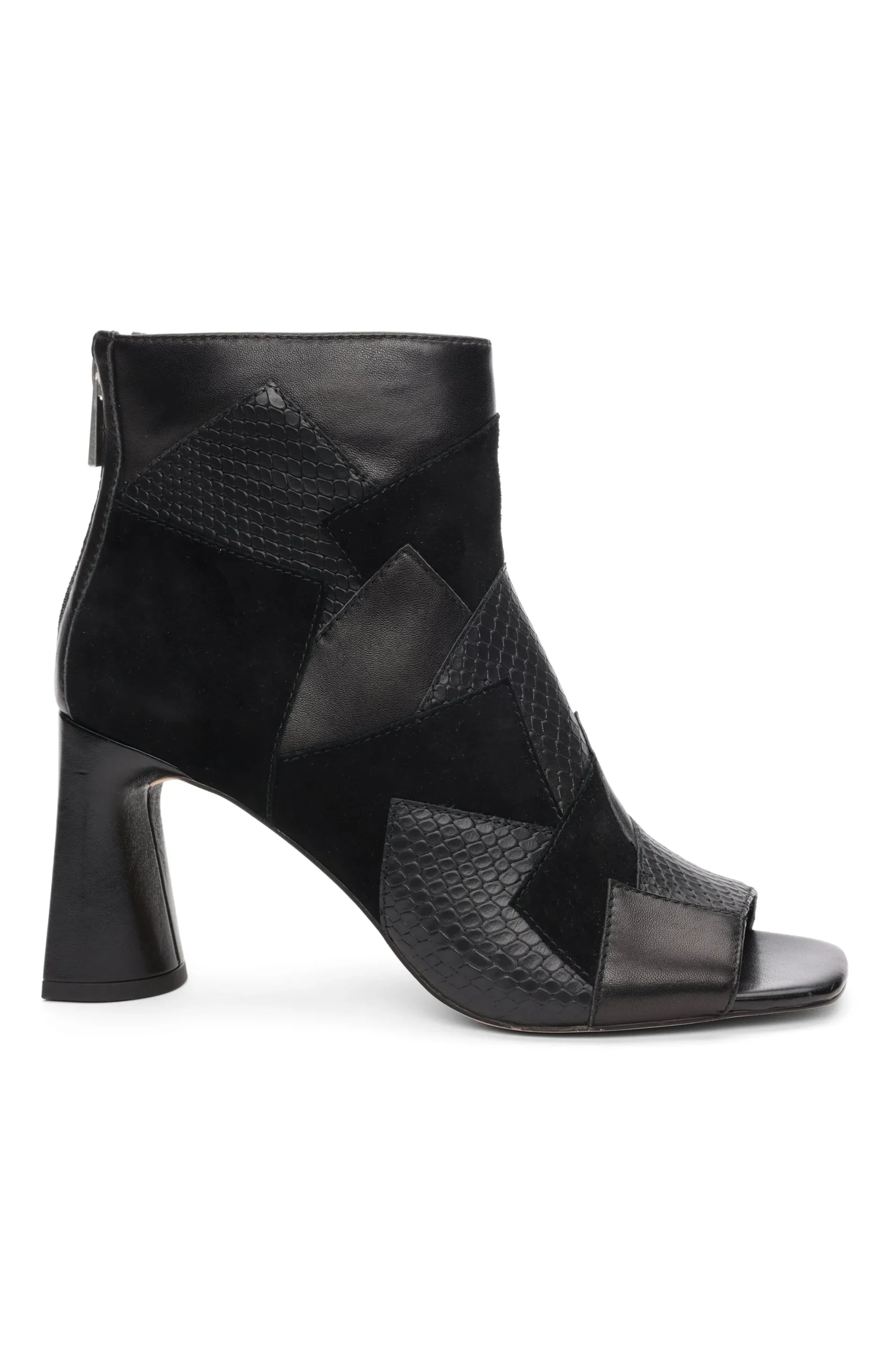 Boots-Liverpool Los Angeles PARK BOOTIE MULTI LEATHER PATCHWORK OPEN TOE Black