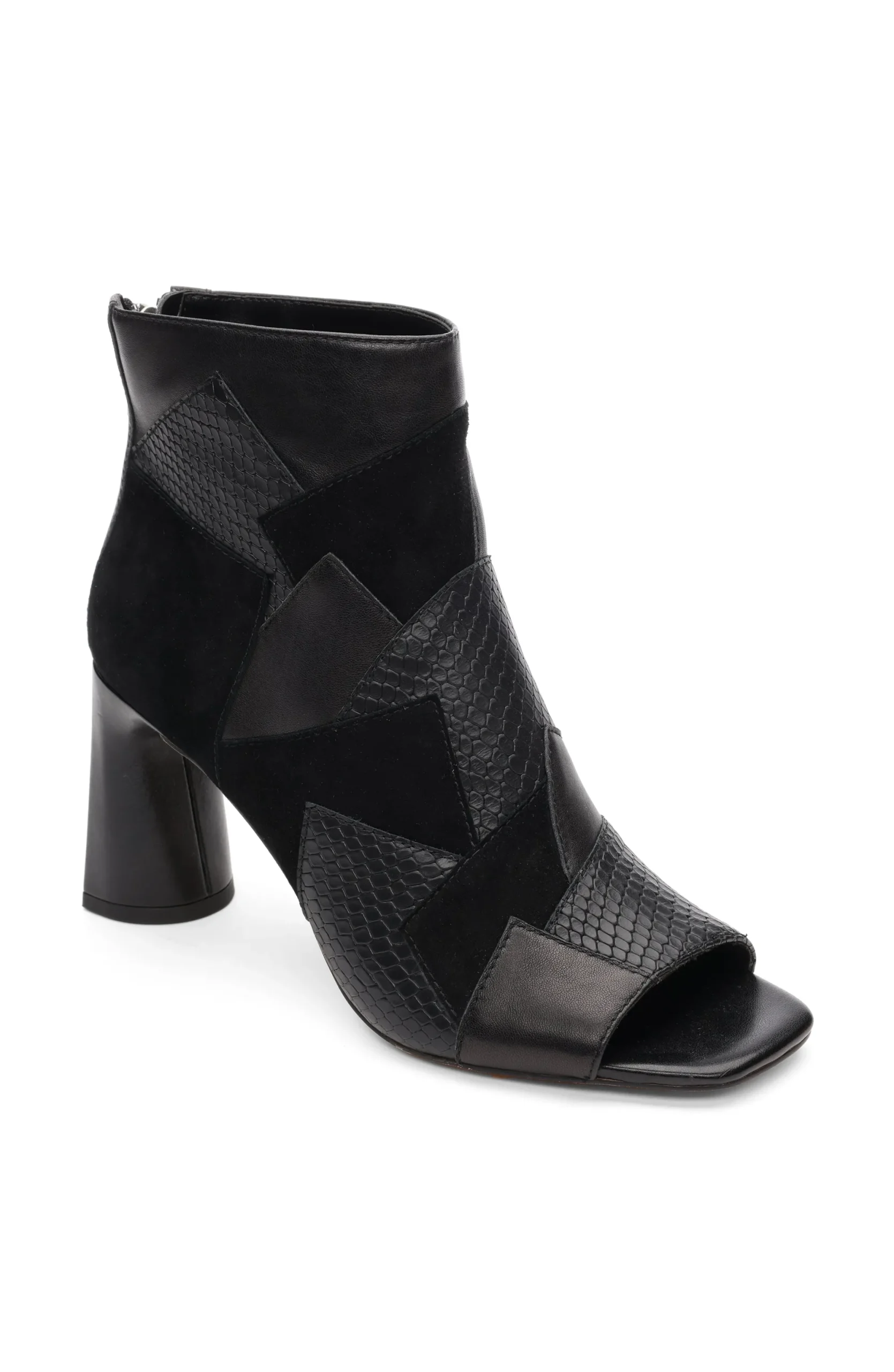 Boots-Liverpool Los Angeles PARK BOOTIE MULTI LEATHER PATCHWORK OPEN TOE Black