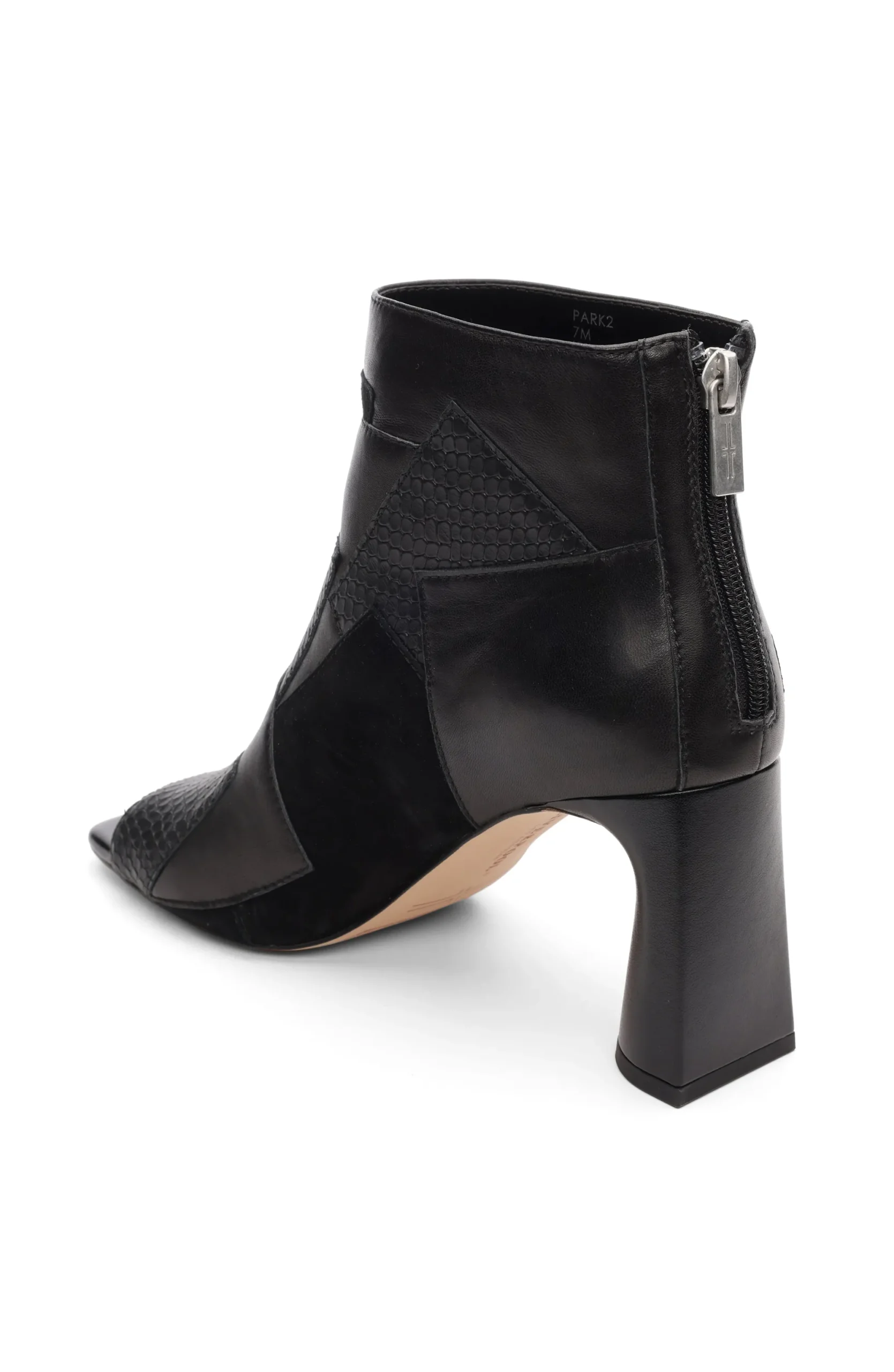 Boots-Liverpool Los Angeles PARK BOOTIE MULTI LEATHER PATCHWORK OPEN TOE Black