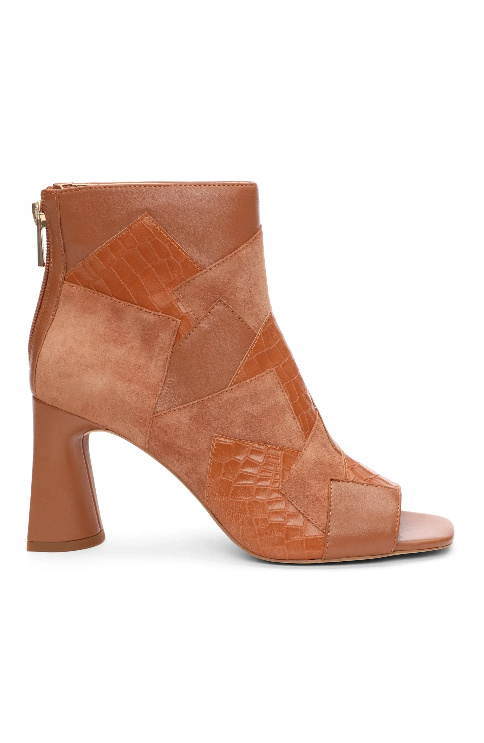 Boots-Liverpool Los Angeles PARK BOOTIE MULTI LEATHER PATCHWORK OPEN TOE Luggage