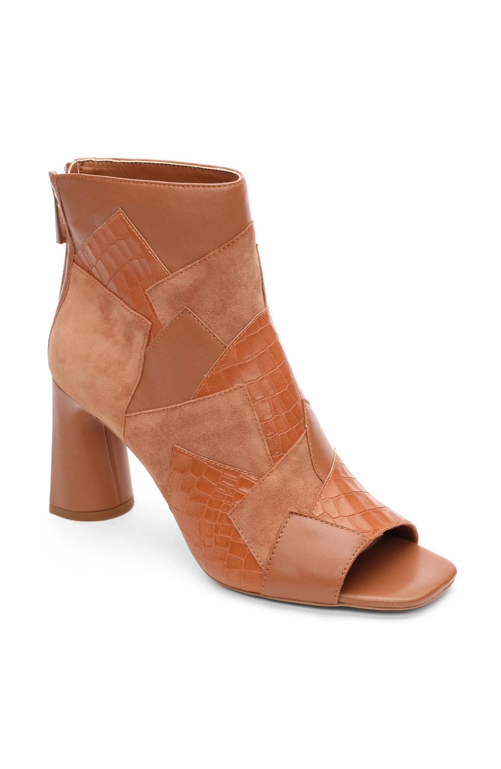 Boots-Liverpool Los Angeles PARK BOOTIE MULTI LEATHER PATCHWORK OPEN TOE Luggage