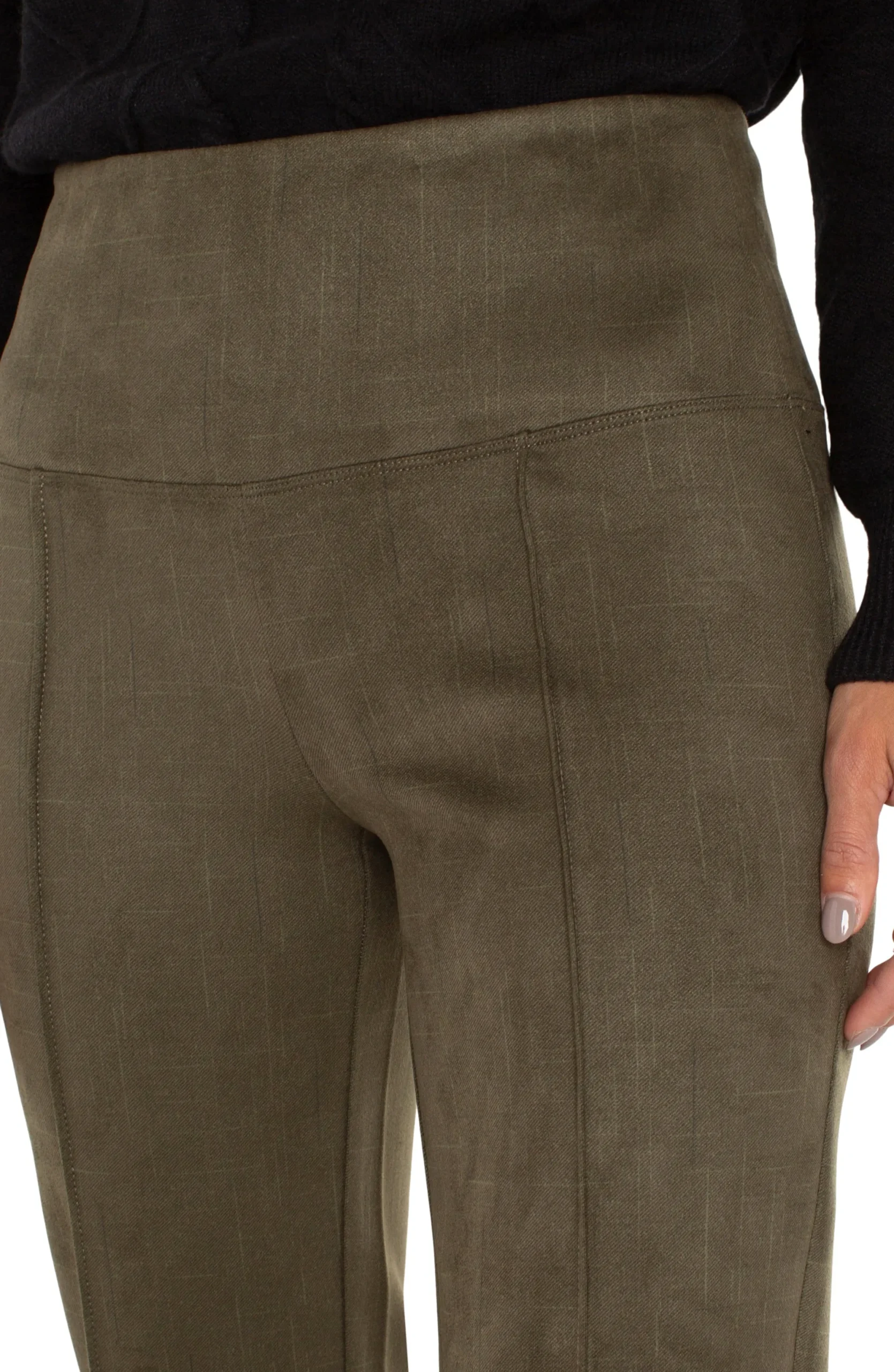 Pants|Knit Pull-On-Liverpool Los Angeles PEARL FULL LENGTH FLARE WITH PINTUCKS Olive