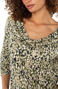 Tops-Liverpool Los Angeles PETITE 3/4 SLEEVE DRAPED NECK KNIT TOP Olivecamodot