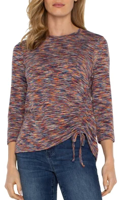 Tops-Liverpool Los Angeles PETITE 3/4 SLEEVE KNIT TOP WITH ASYMMETRIC TIE DETAIL Carnelianmulti