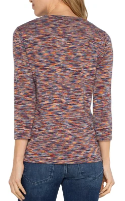 Tops-Liverpool Los Angeles PETITE 3/4 SLEEVE KNIT TOP WITH ASYMMETRIC TIE DETAIL Carnelianmulti