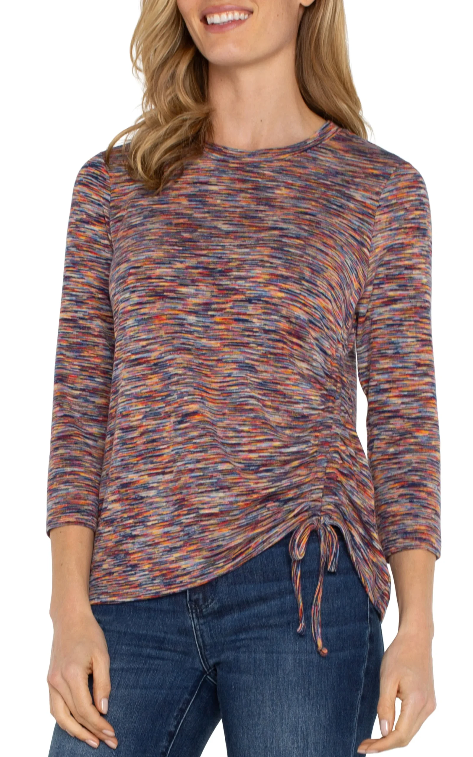Tops-Liverpool Los Angeles PETITE 3/4 SLEEVE KNIT TOP WITH ASYMMETRIC TIE DETAIL Carnelianmulti