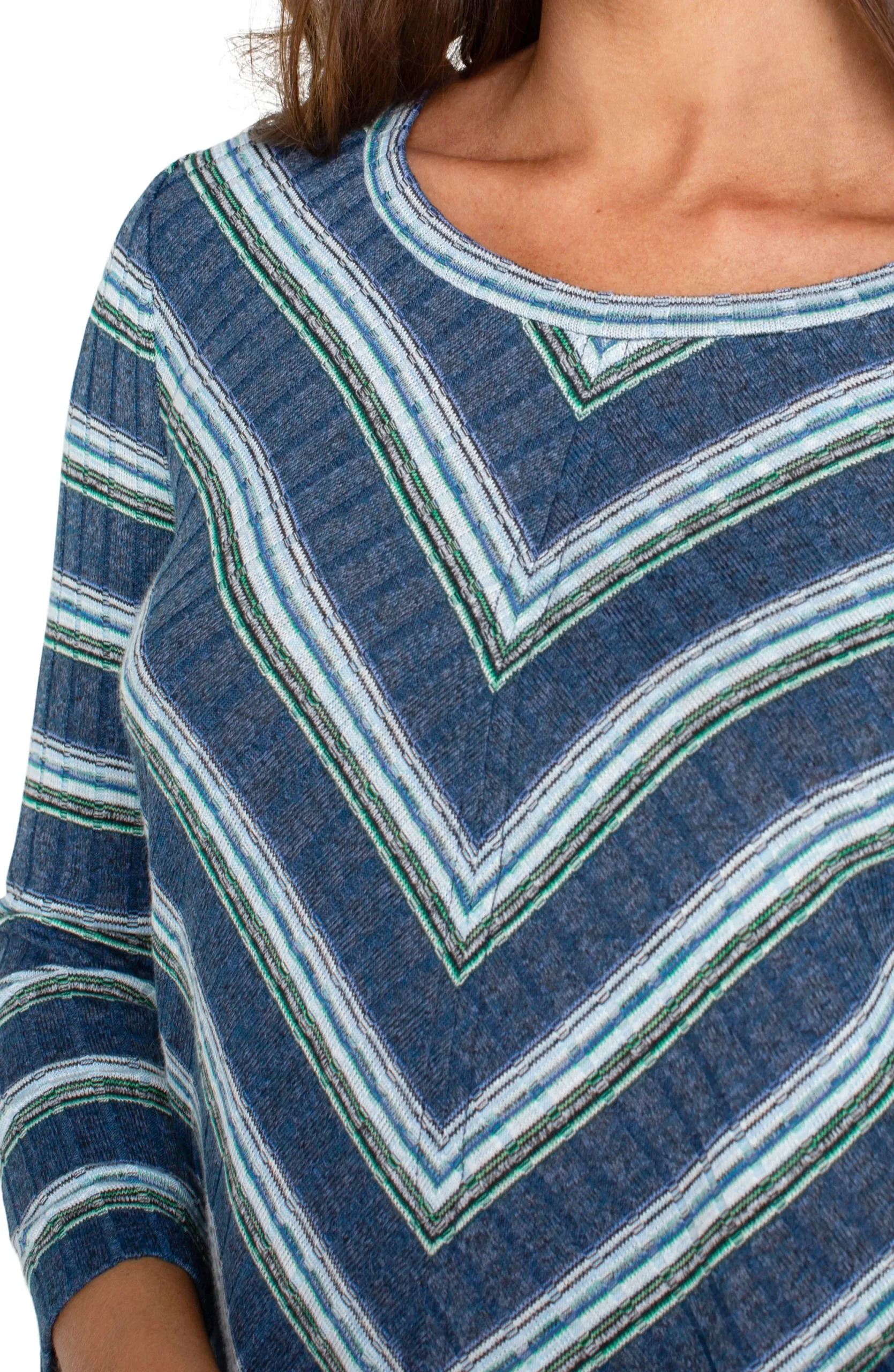 Tops-Liverpool Los Angeles PETITE 3/4 SLEEVE SCOOP NECK KNIT TOP Bluetealmultistripe