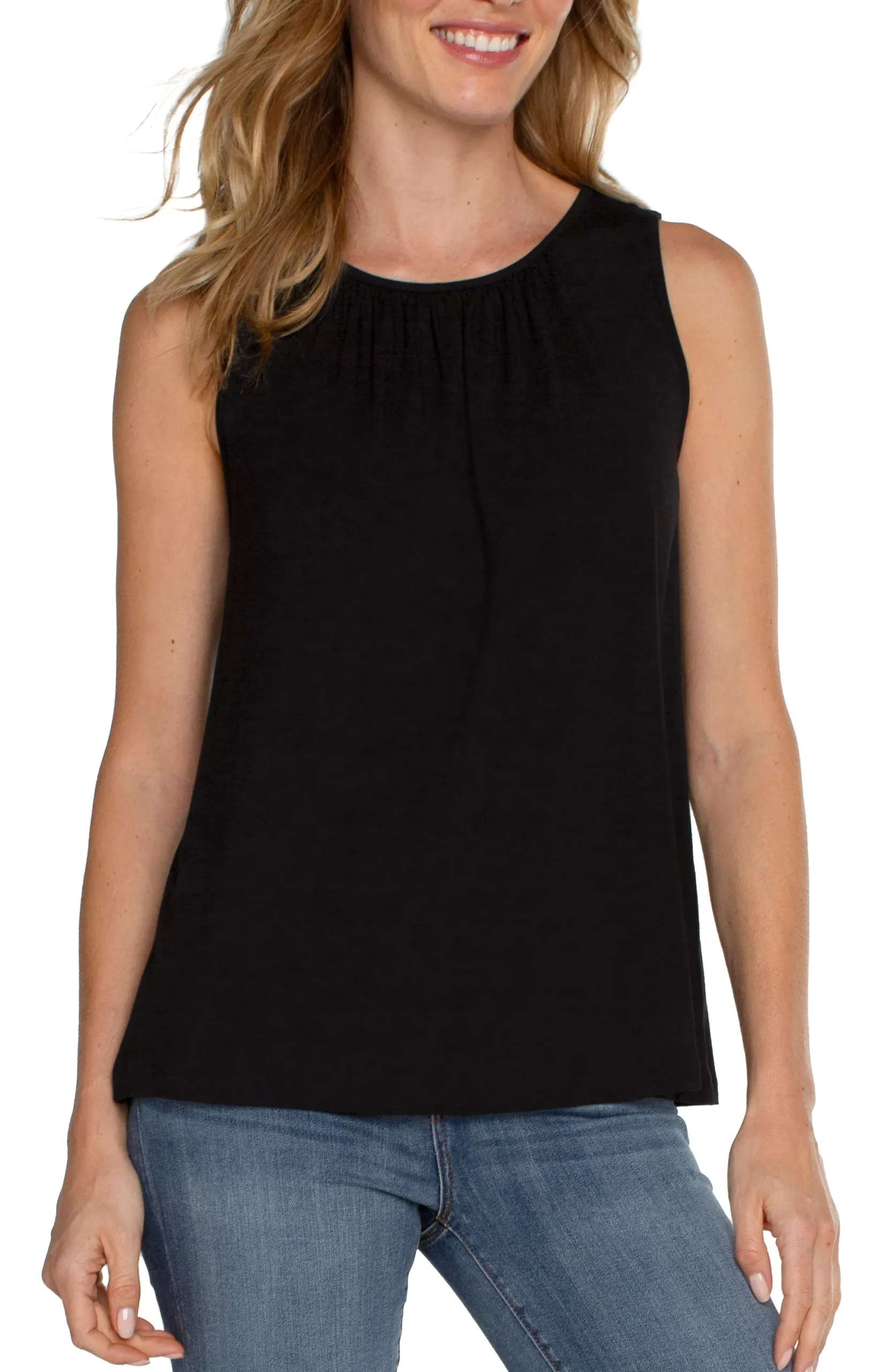 Tops-Liverpool Los Angeles PETITE A-LINE SLEEVELESS KNIT TOP Black