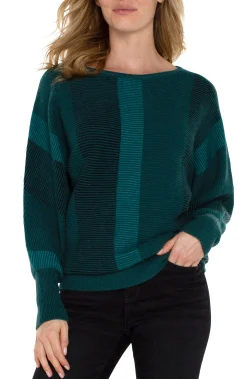 Tops-Liverpool Los Angeles PETITE BOAT NECK DOLMAN SWEATER Malachitemulti